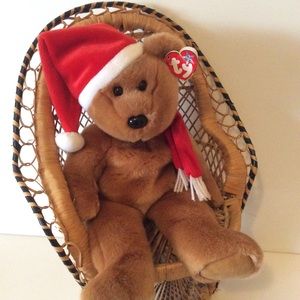 Ty Holiday Teddy Bear With Santa Hat and Scarf